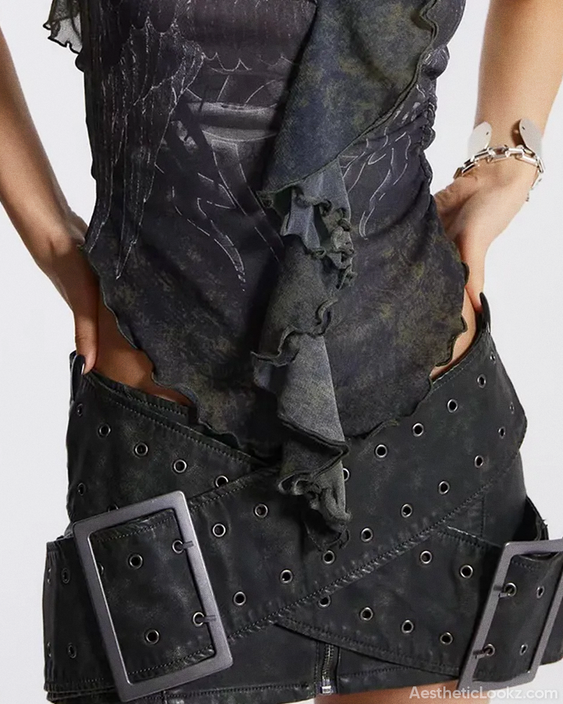 Black Belted Mini Skirt