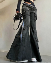 Black Cargo Flare Jeans