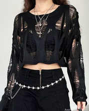 Black Distressed Knit Sweater