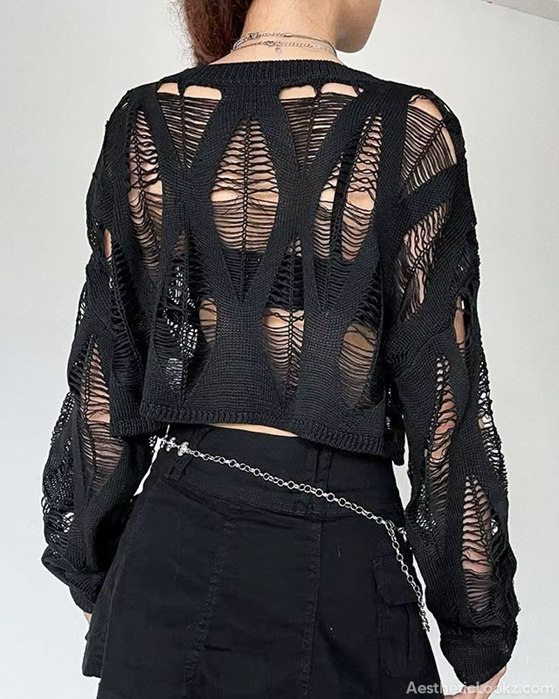 Black Distressed Knit Sweater