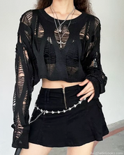 Black Distressed Knit Sweater