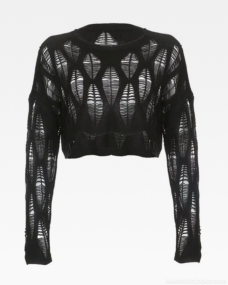 Black Distressed Knit Sweater