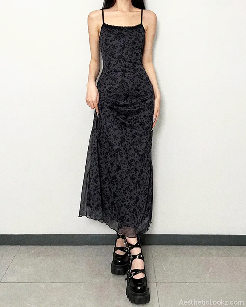 Black Floral Slip Dress