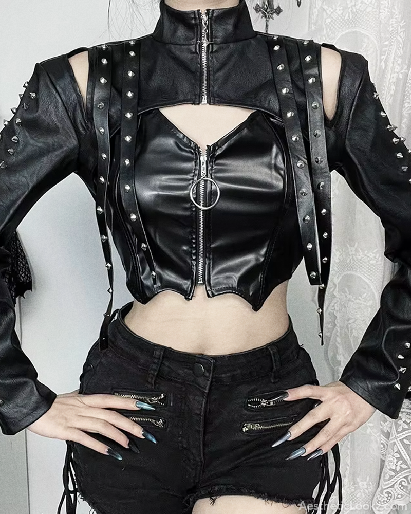 Black Leather Bolero Jacket