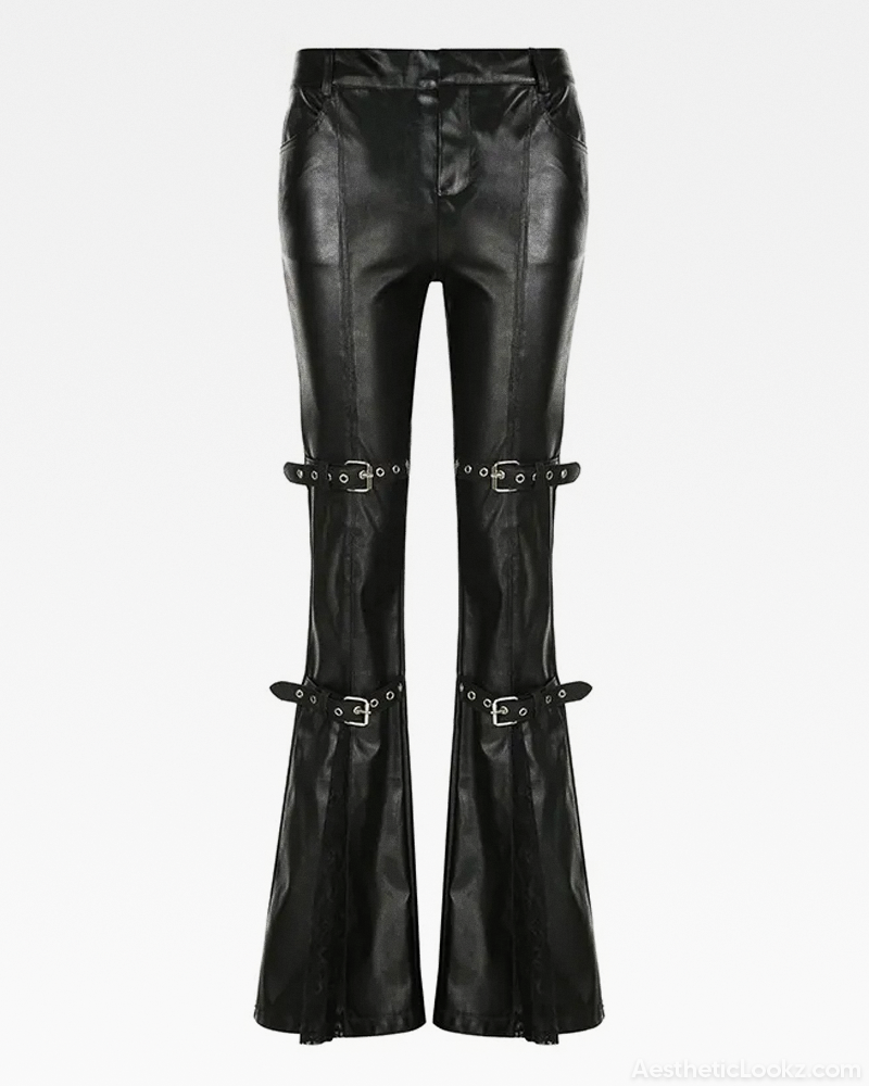 Black Leather Flare Pants