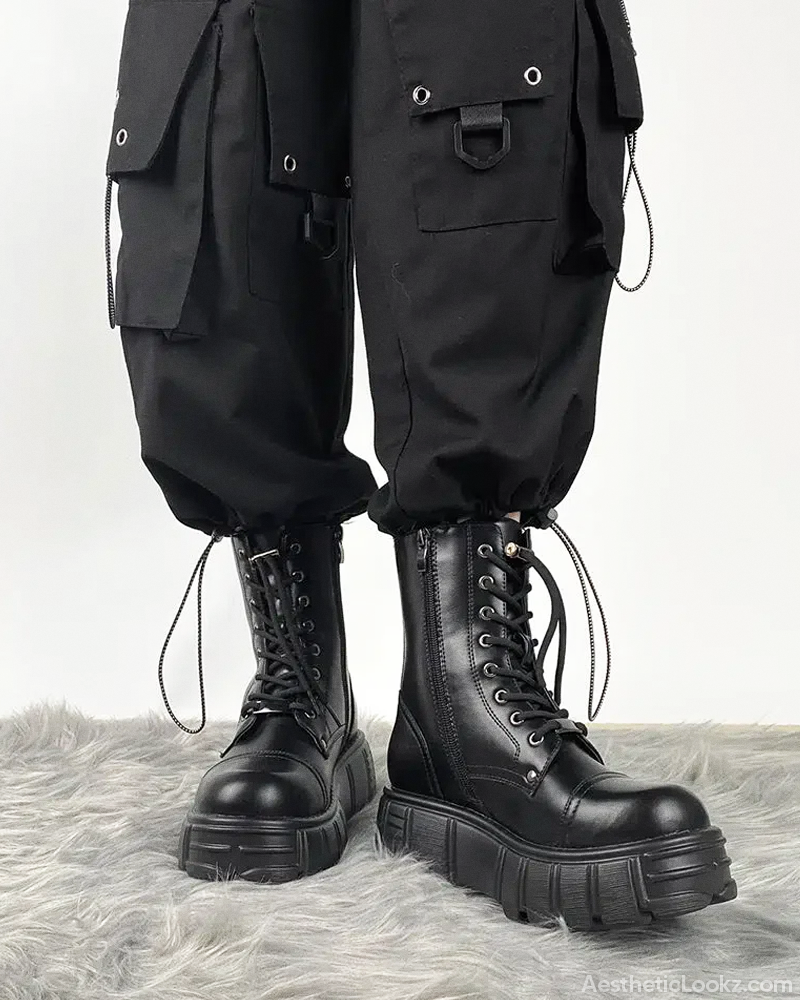 Black Platform Combat Boots
