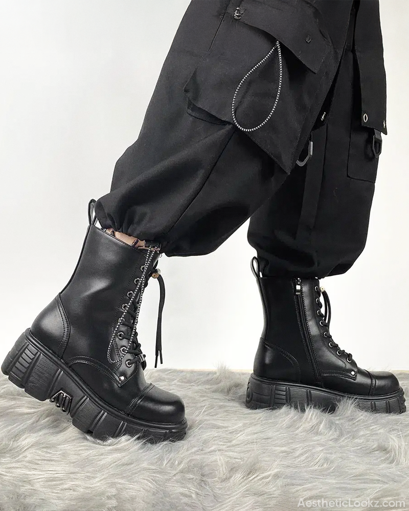 Black Platform Combat Boots