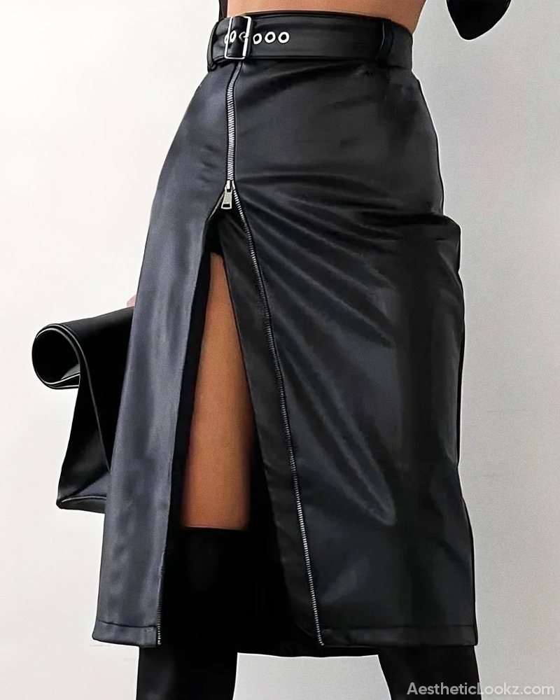 Black Zip Up Pencil Skirt
