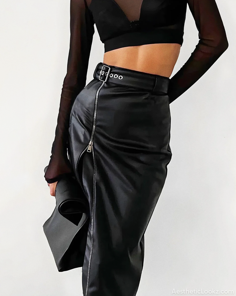 Black Zip Up Pencil Skirt