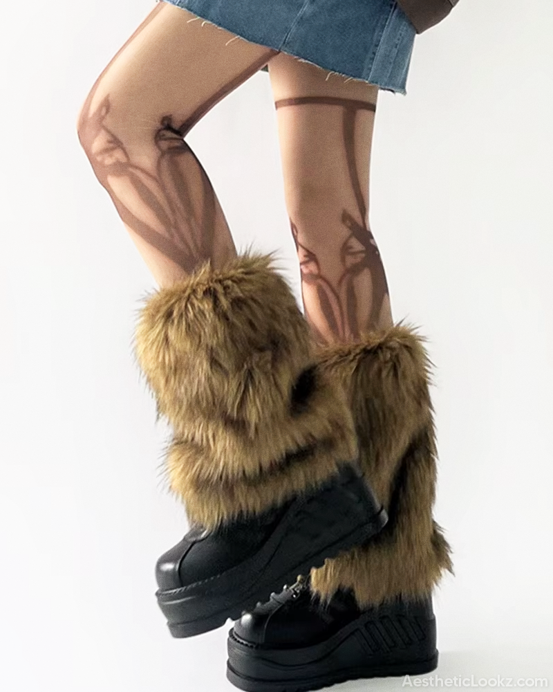 Brown Fur Leg Warmers