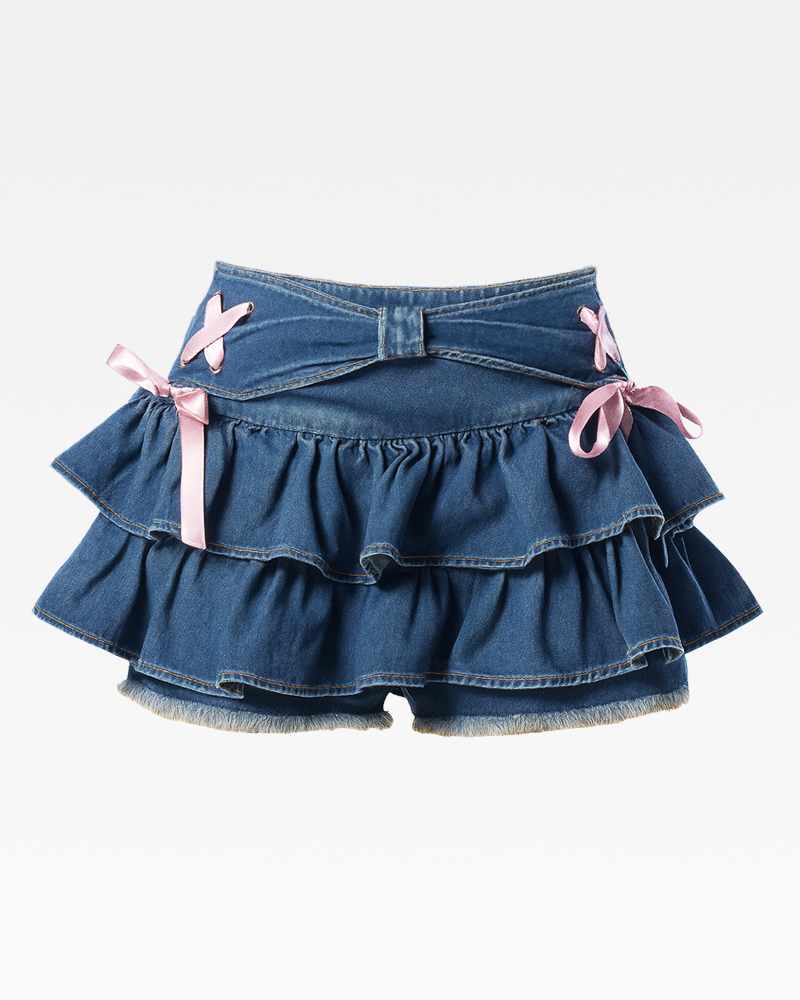 Denim Mini Skirt With Ruffles