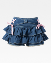 Denim Mini Skirt With Ruffles