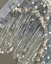 Denim Shorts With Rhinestone Fringe