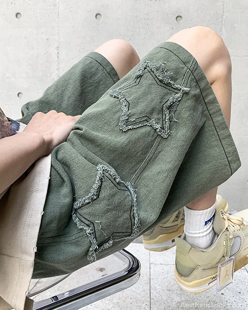 Denim Shorts With Stars