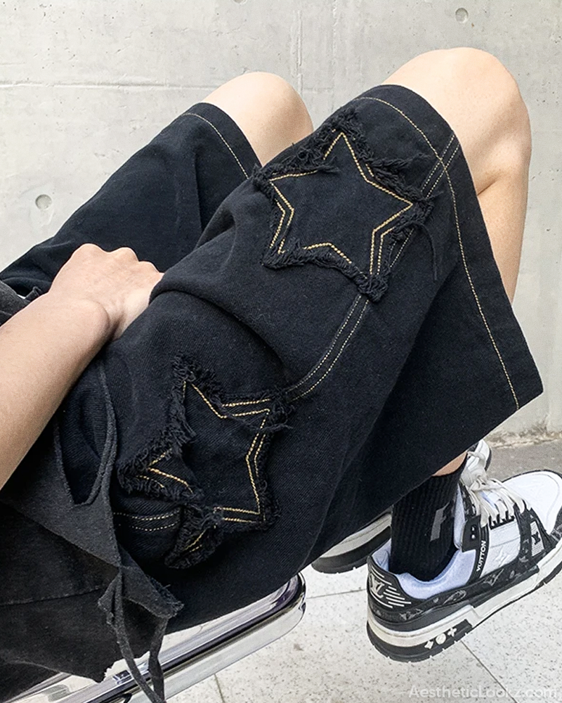 Denim Shorts With Stars