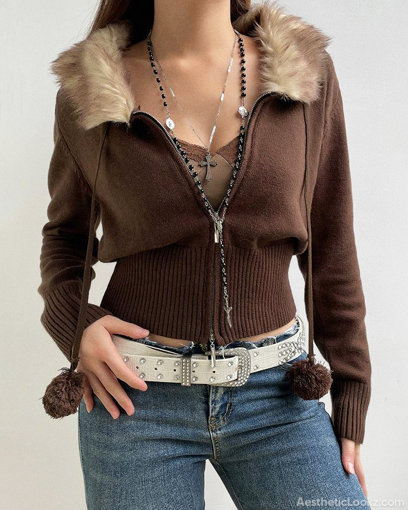 Faux Fur Collar Cardigan