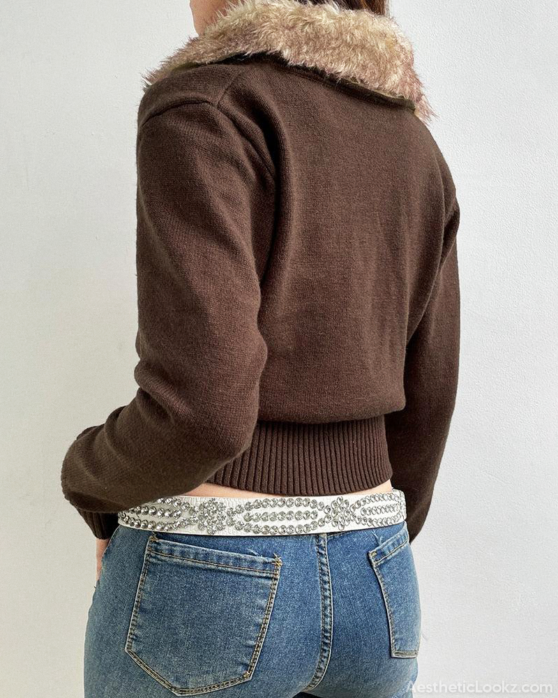 Faux Fur Collar Cardigan