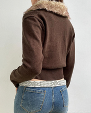 Faux Fur Collar Cardigan