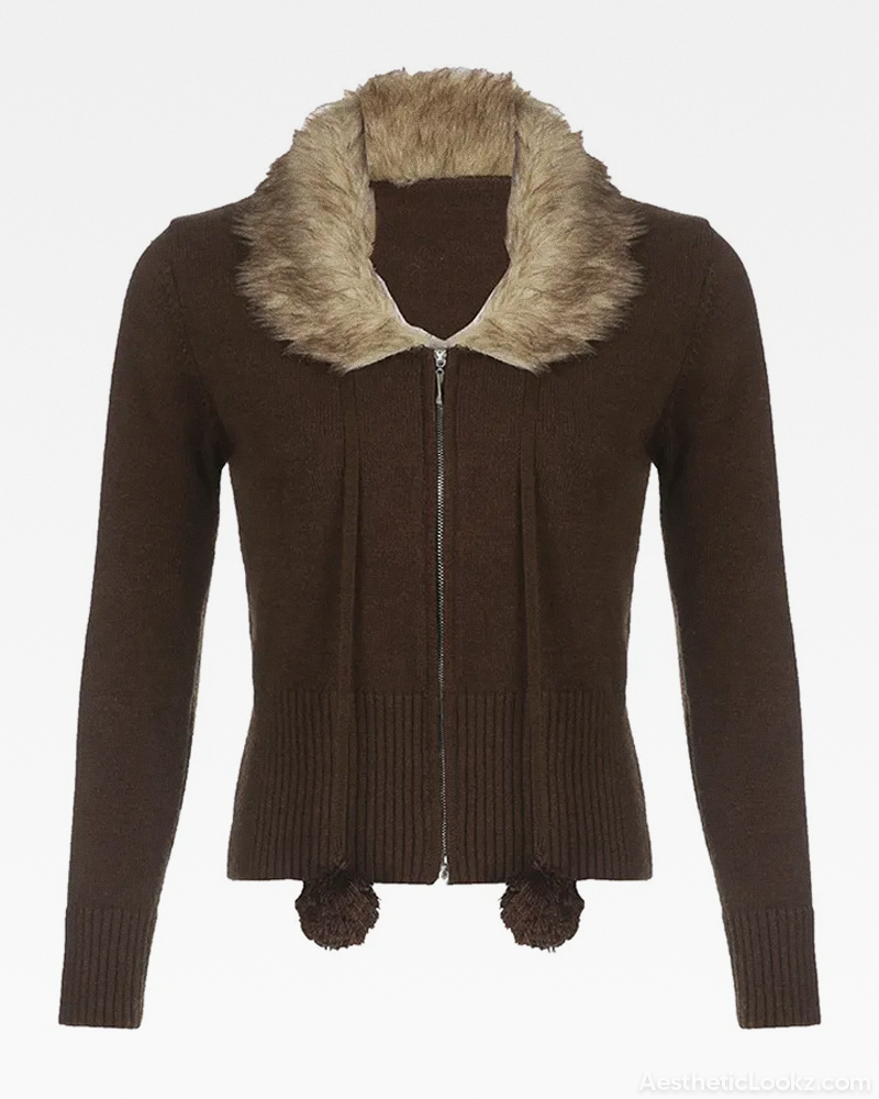 Faux Fur Collar Cardigan