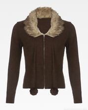 Faux Fur Collar Cardigan