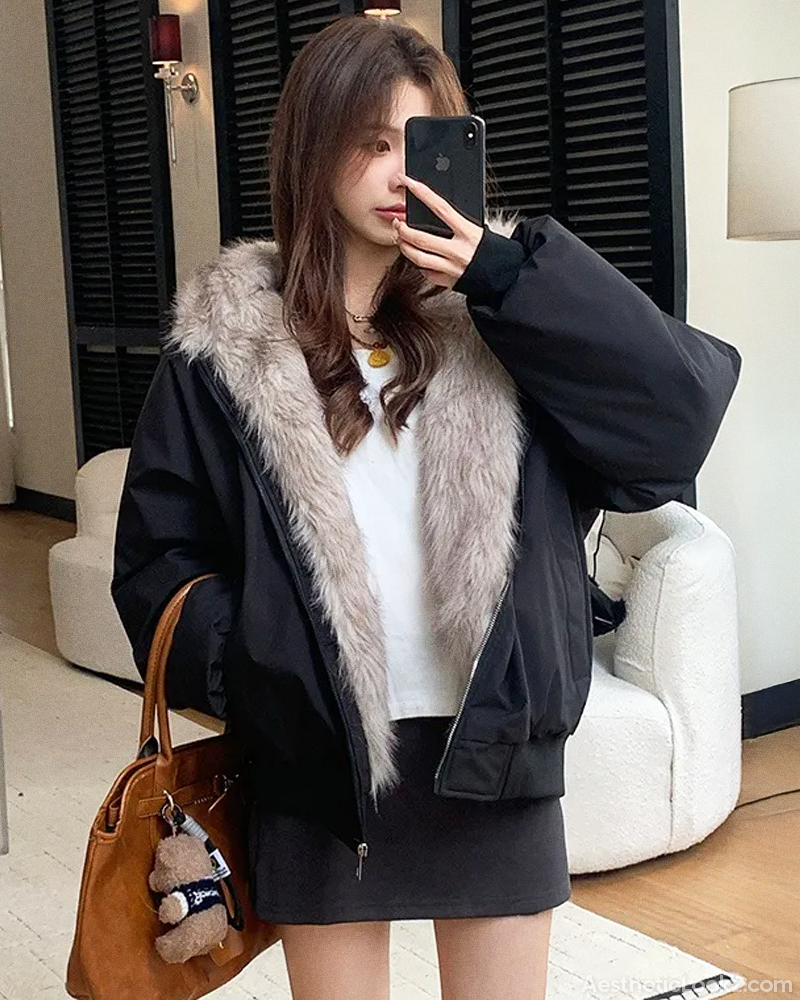 Fur Hood Jacket Y2K
