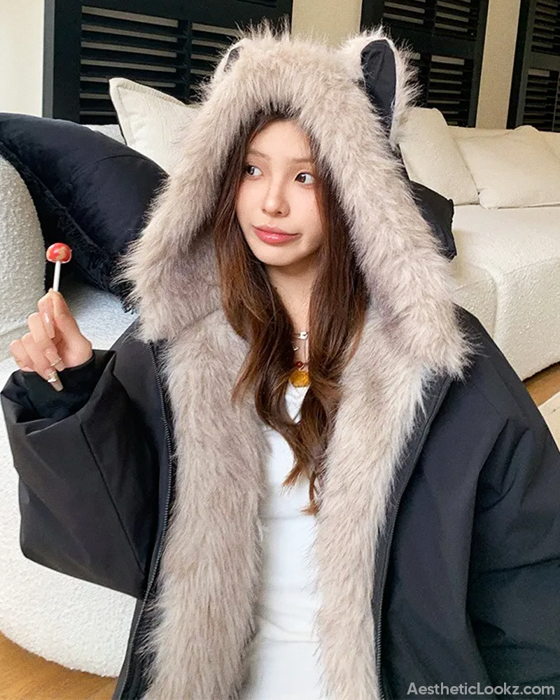 Fur Hood Jacket Y2K