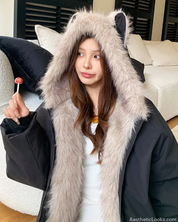 Fur Hood Jacket Y2K