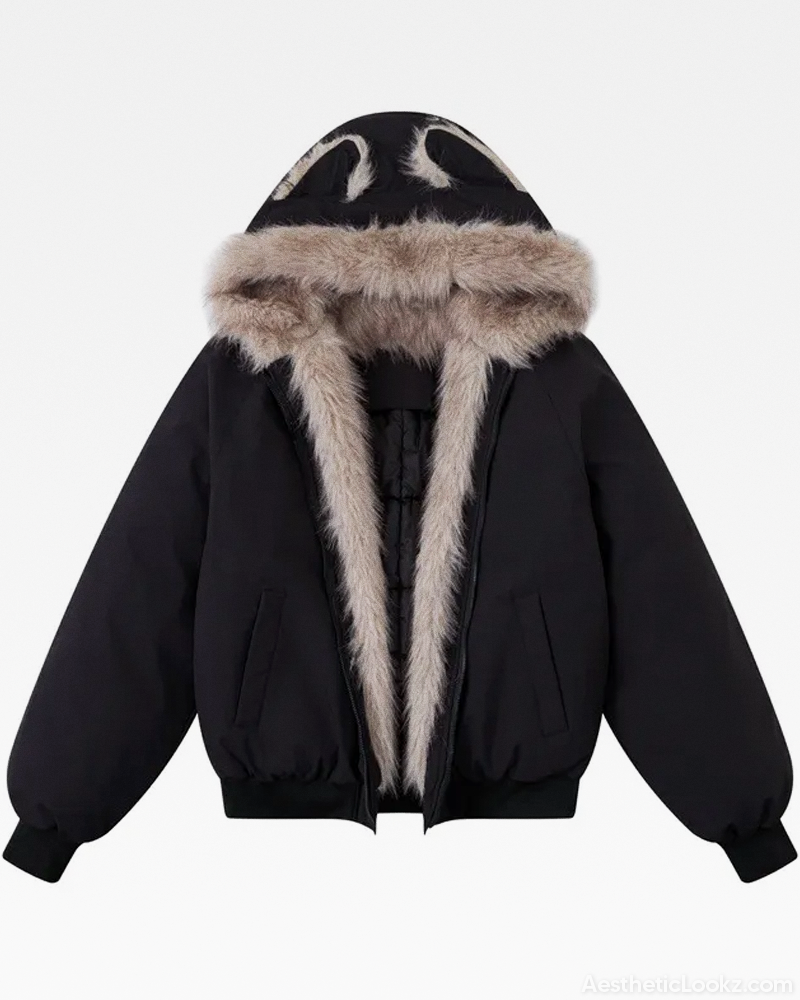 Fur Hood Jacket Y2K