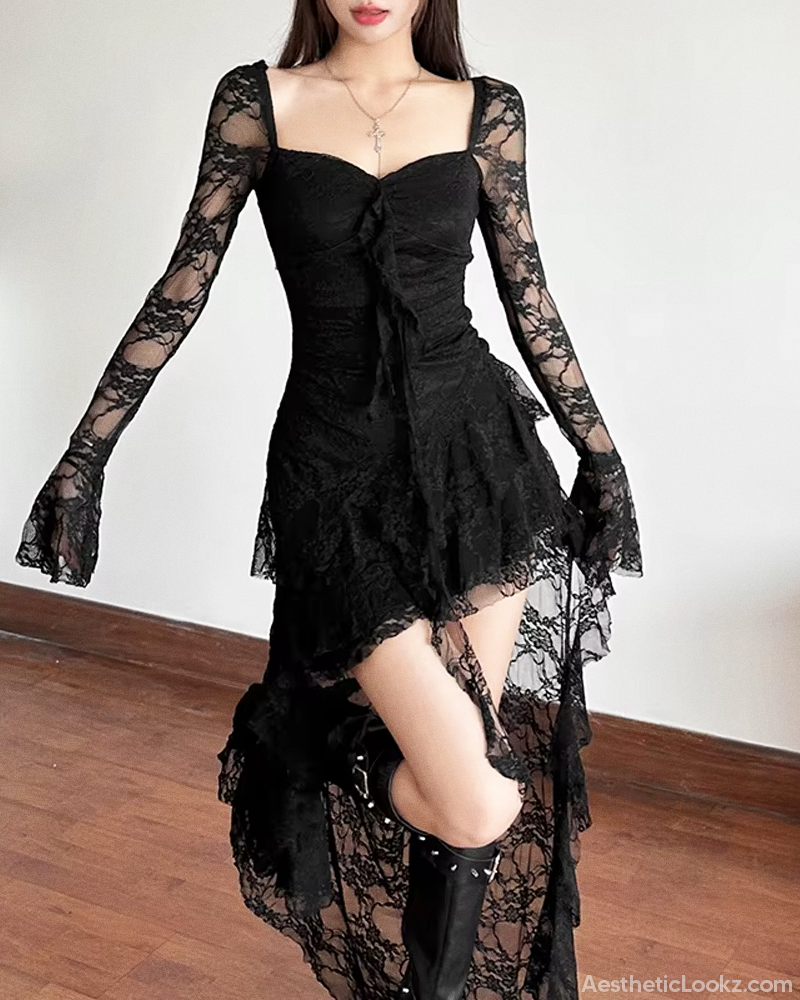Goth High Low Lace Dress