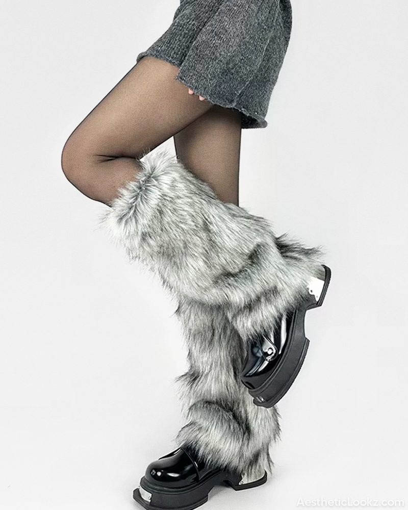Gray Fur Leg Warmers