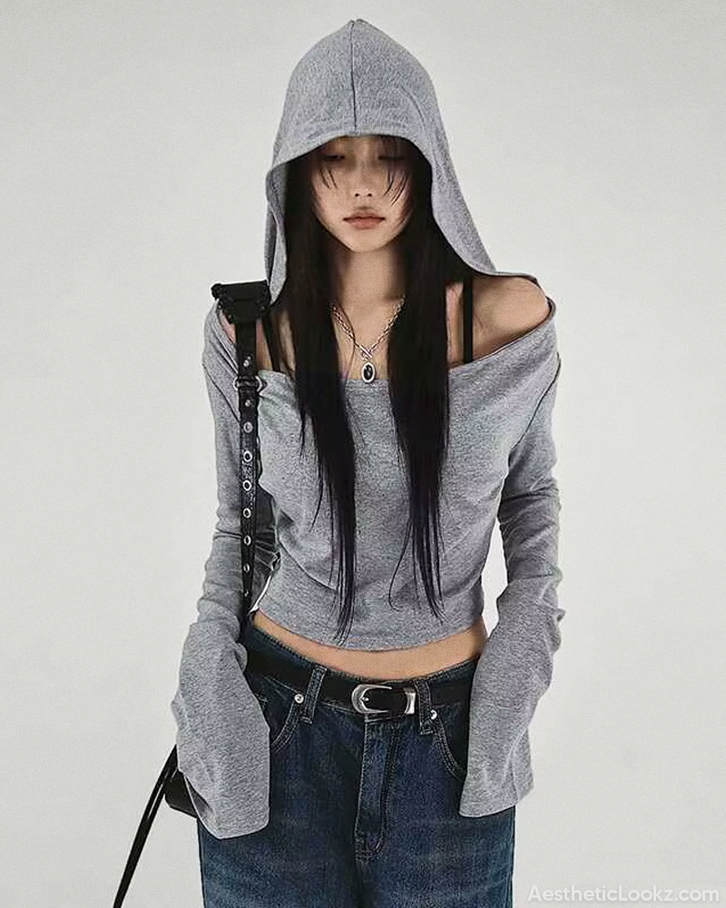 Grunge Off Shoulder Hoodie