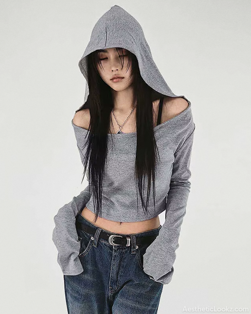 Grunge Off Shoulder Hoodie