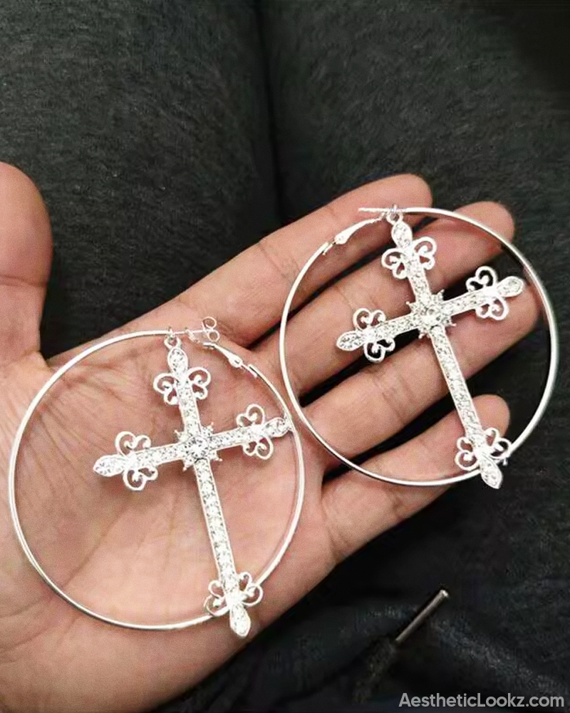 Large Cross Hoop Earrings