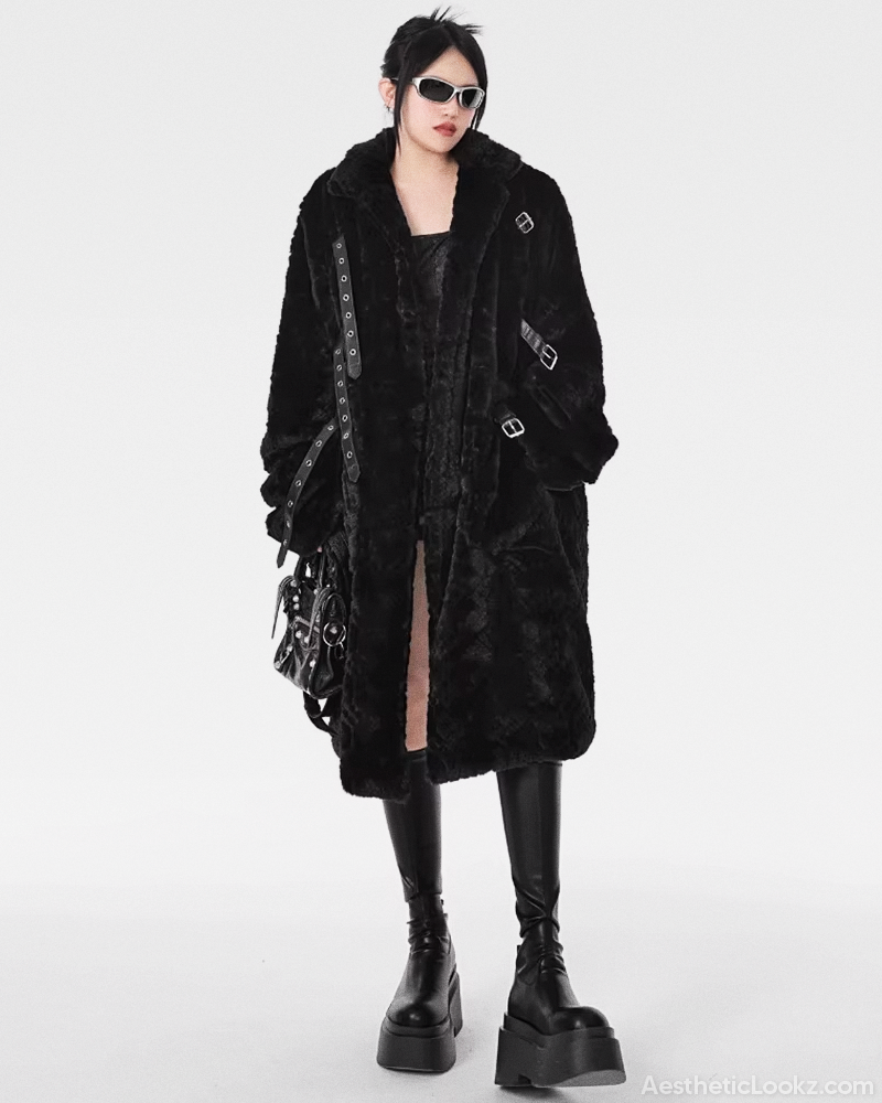 Long Black Faux Fur Coat