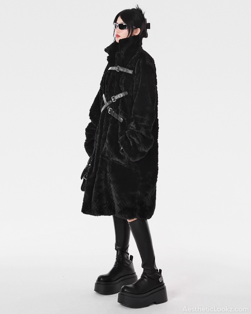 Long Black Faux Fur Coat