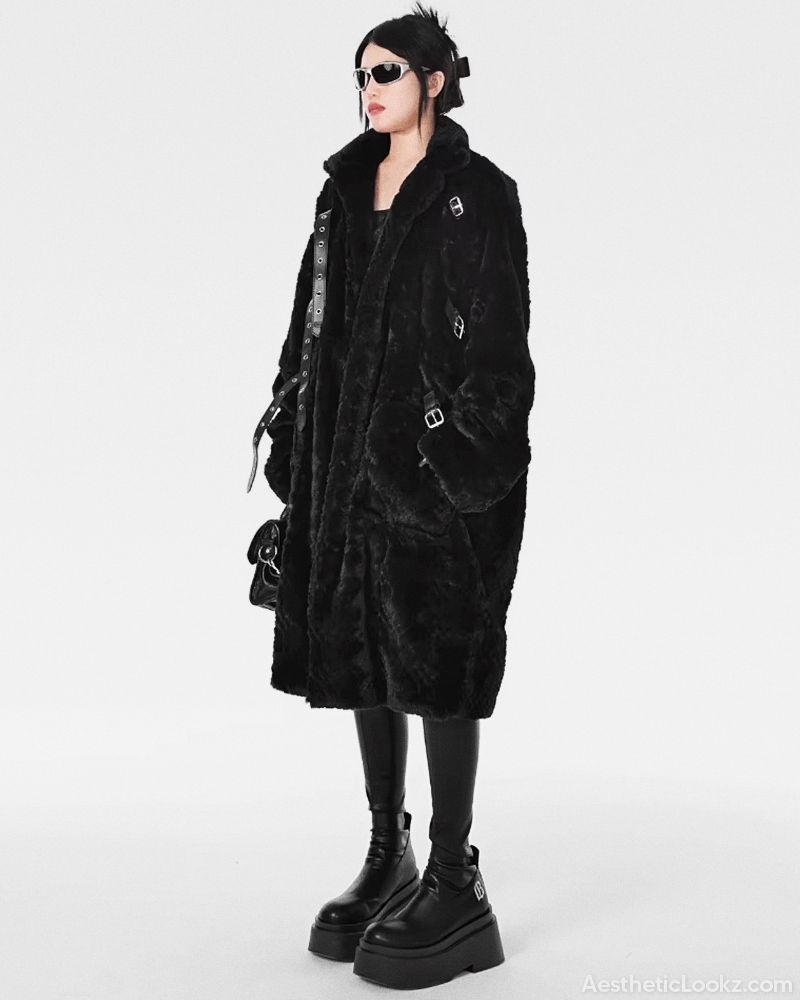Long Black Faux Fur Coat
