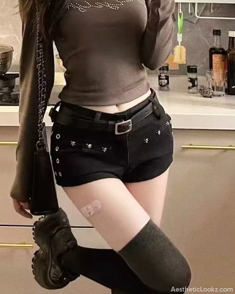 Low Rise Black Denim Shorts