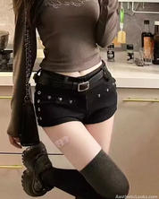 Low Rise Black Denim Shorts