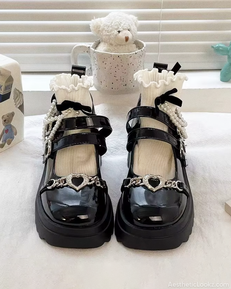 Mary Jane Shoes Heart Buckle