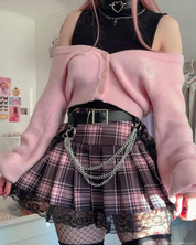 Pink And Black Plaid Mini Skirt