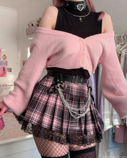 Pink And Black Plaid Mini Skirt