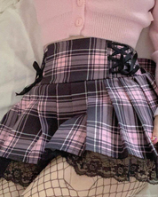 Pink And Black Plaid Mini Skirt