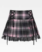Pink And Black Plaid Mini Skirt