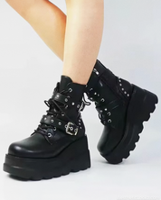 Platform Ankle Boots With Buckles