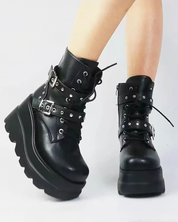 Platform Ankle Boots With Buckles