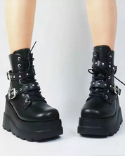 Platform Ankle Boots With Buckles