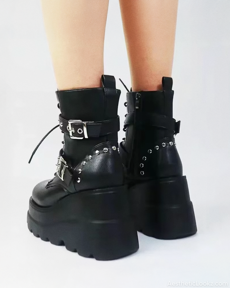 Platform Ankle Boots With Buckles