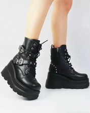 Platform Ankle Boots With Buckles