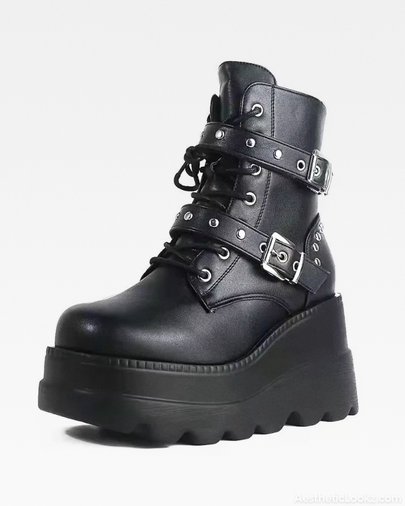 Platform Ankle Boots With Buckles
