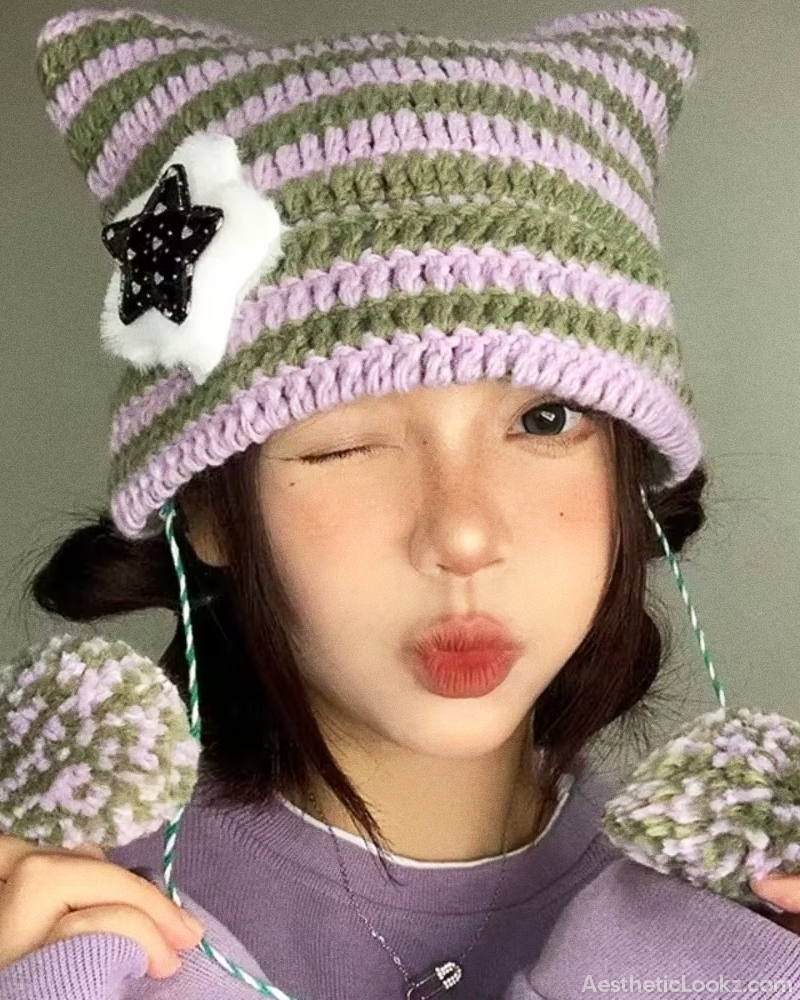 Pom Pom Cat Ear Beanie